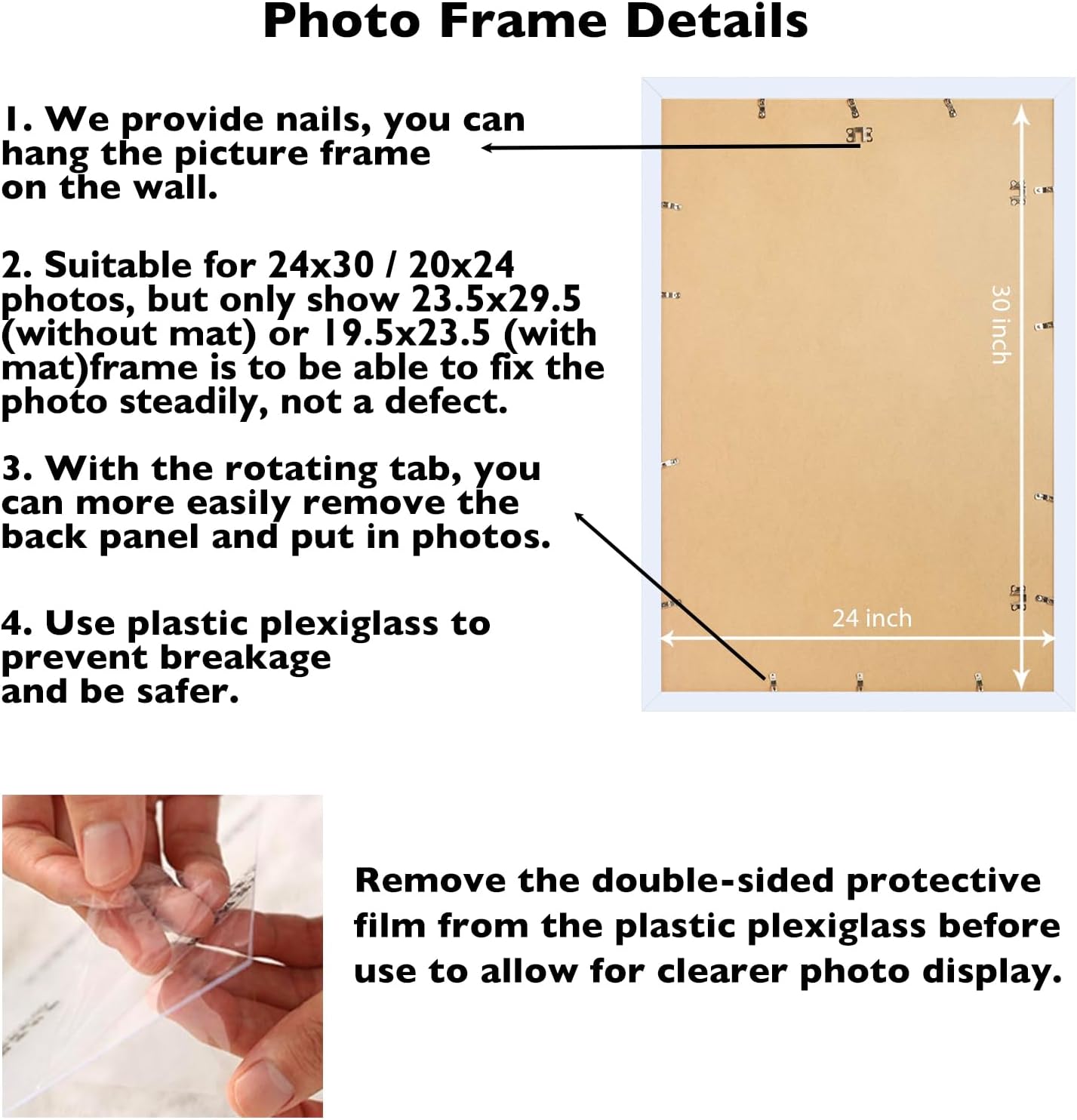 JCJMY 24x30 Picture Frame with 20x24 Mat, Display Photo 20x24 with Mat or 24 x 30 Without Mat, Wall Hanging Large 24 by 30 Poster Frame with Plexiglass, White