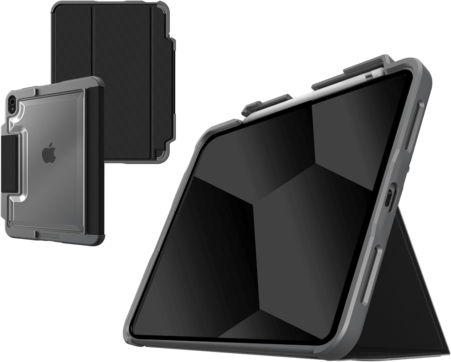 STM Dux Plus for iPad /10th Gen : Ultra Protective, Durable, Lightweight with Clear Back, Apple Pencil Holder, Battery Saving On/Off Cover - Black