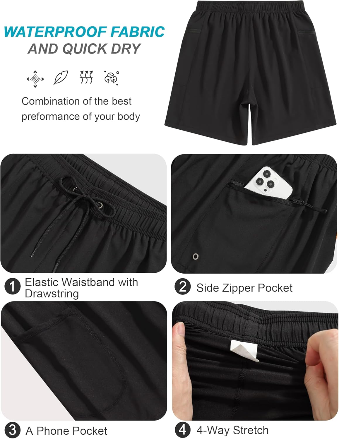 SILKWORLD 7 Inch Mens Swim Trunks with Compression Liner Quick-Dry Bathing Suit with Zipper Pockets - Image 5