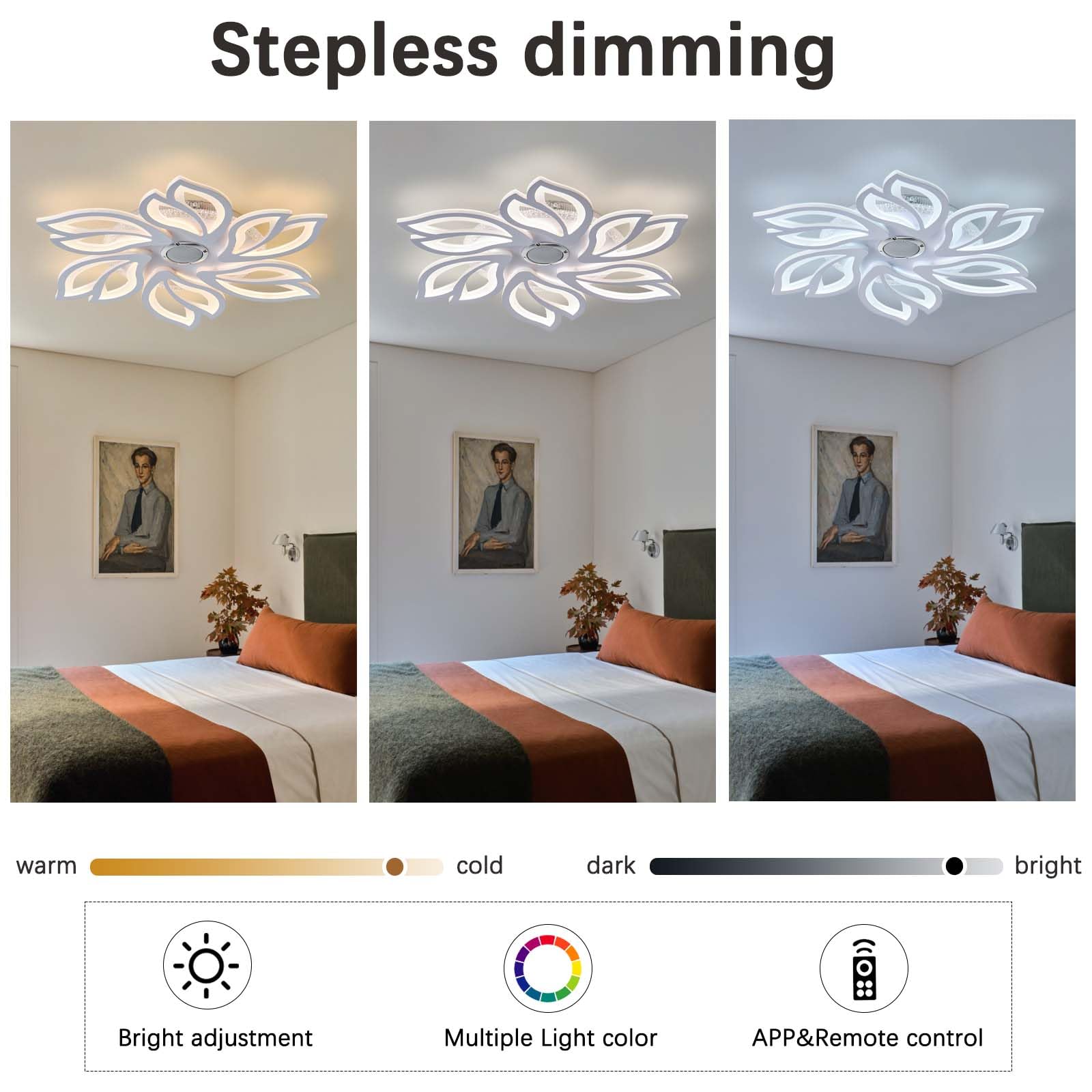 Plafoniera a Forma di Fiore Dimmerabile da 66W con Telecomando APP,Grande Lampadario Camera da Letto con Memoria,Plafoniera RGB con Altoparlante,per Soggiorno Sala Giochi e Feste-White||Audio