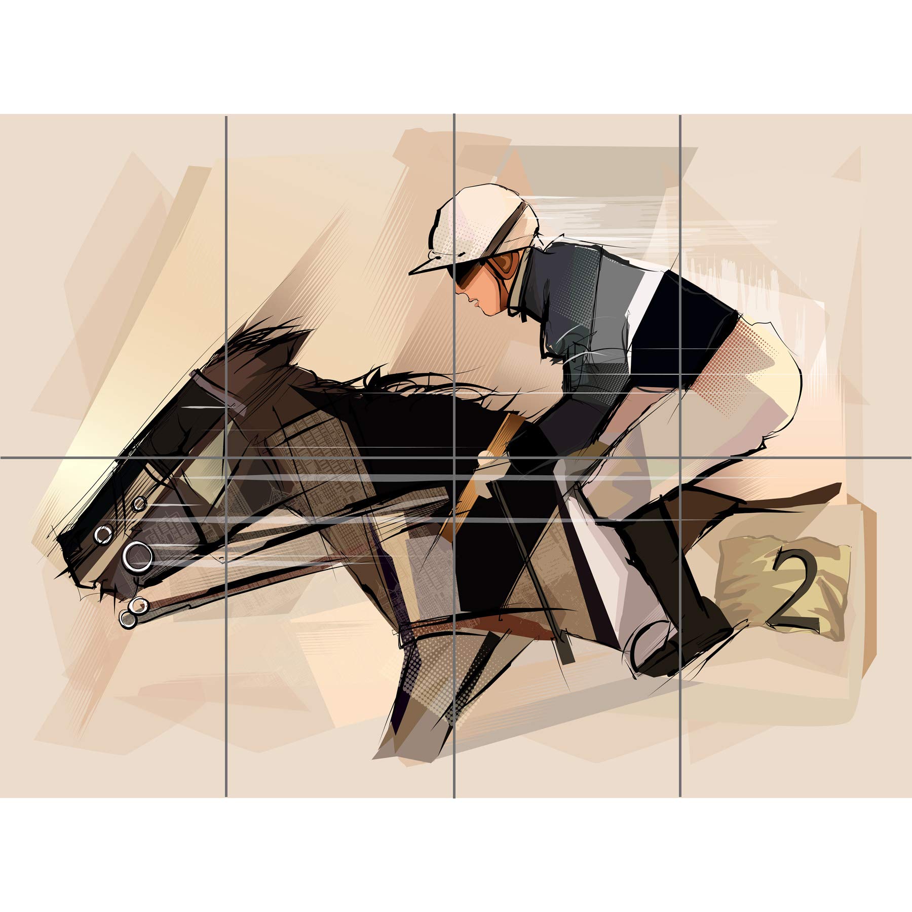 Artery8 Racing Horse And Jockey Grunge XL Giant Panel Poster (8 Sections)