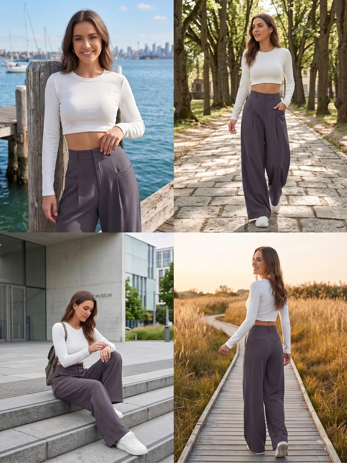 GRECIILOOKS Pantalones de mujer, cintura alta, estilo coreano, pantalones formales para mujer, pantalones deportivos elegantes para oficina y eventos
