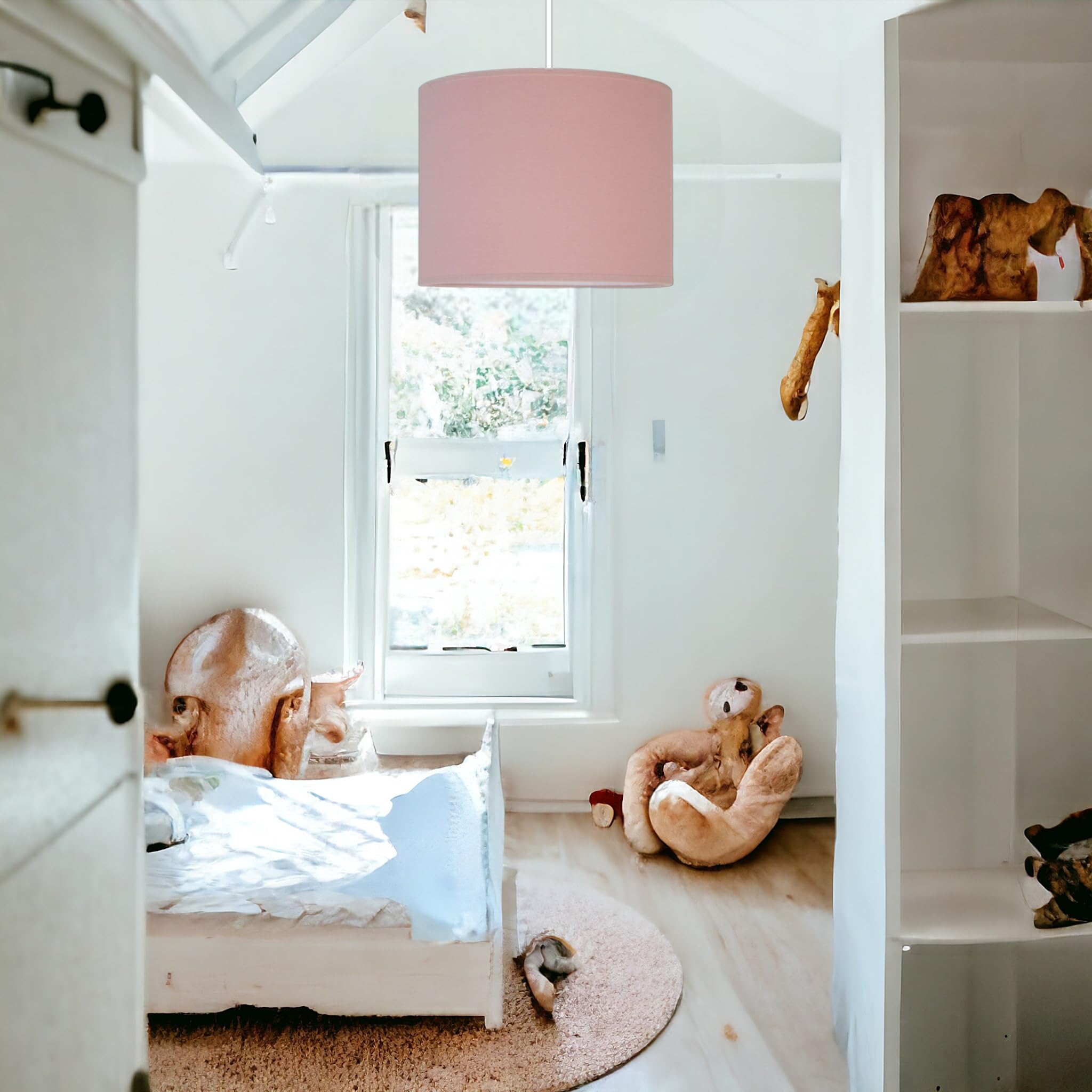 Lampada da soffitto 1xE27, paralume rotondo in cotone Ø28cm, lampada a sospensione per cameretta bambini, camera da letto, soggiorno. Prodotto nell'UE.