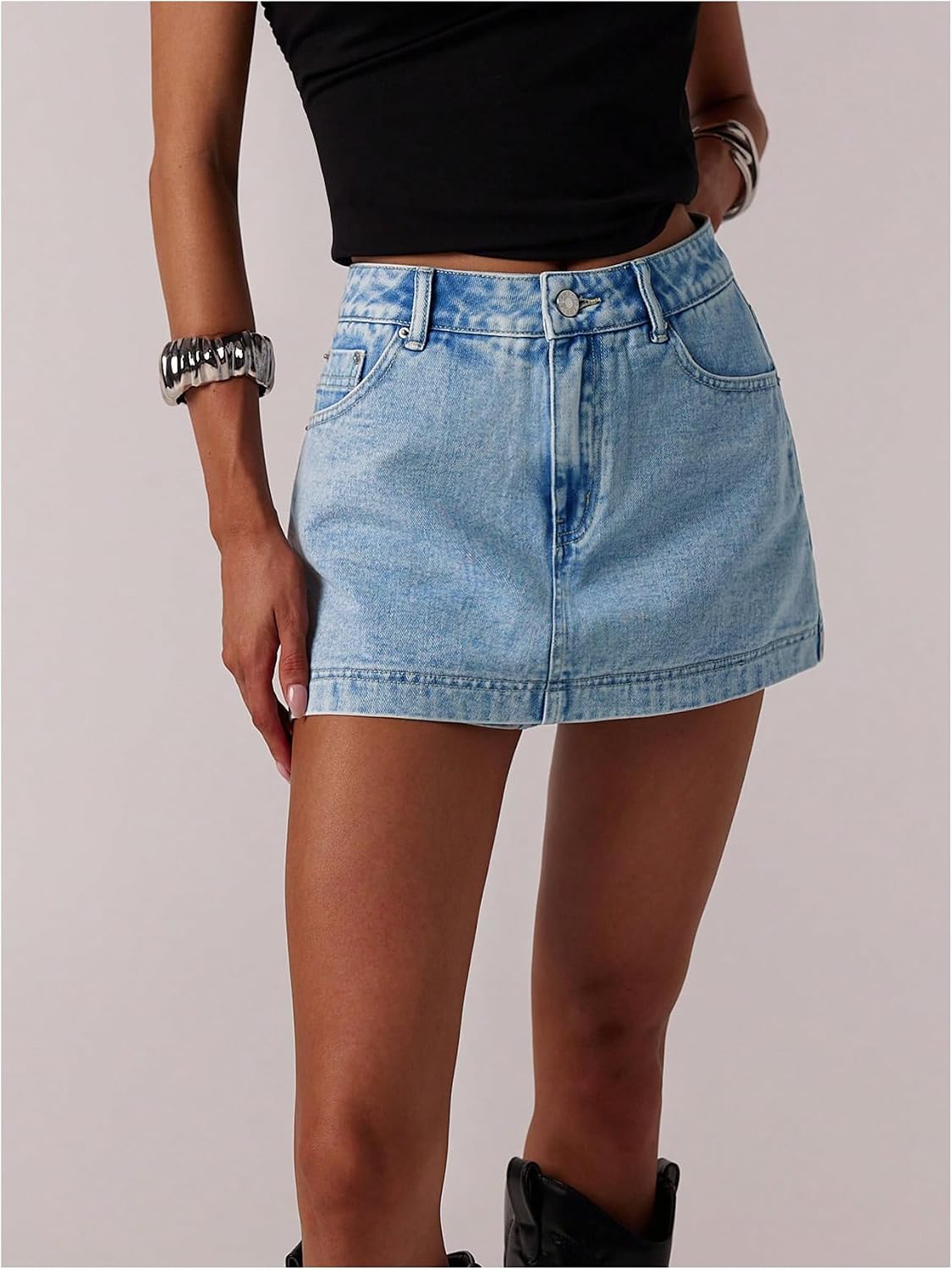 MakeMeChic Women's Jean Denim Skirt Shorts Y2k Mini Skirt Denim Skorts Streetwear
