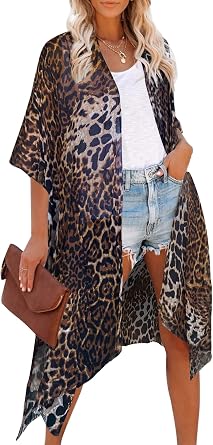 Moss Rose Womens Beach Cover up Swimsuit Kimono with Bohemian Floral Print