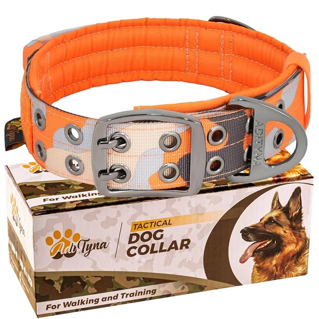 Foto 8 de 8 de ADITYNA - Collar de perro resistente con asa - Collar de perro naranja camuflaje para perros grandes