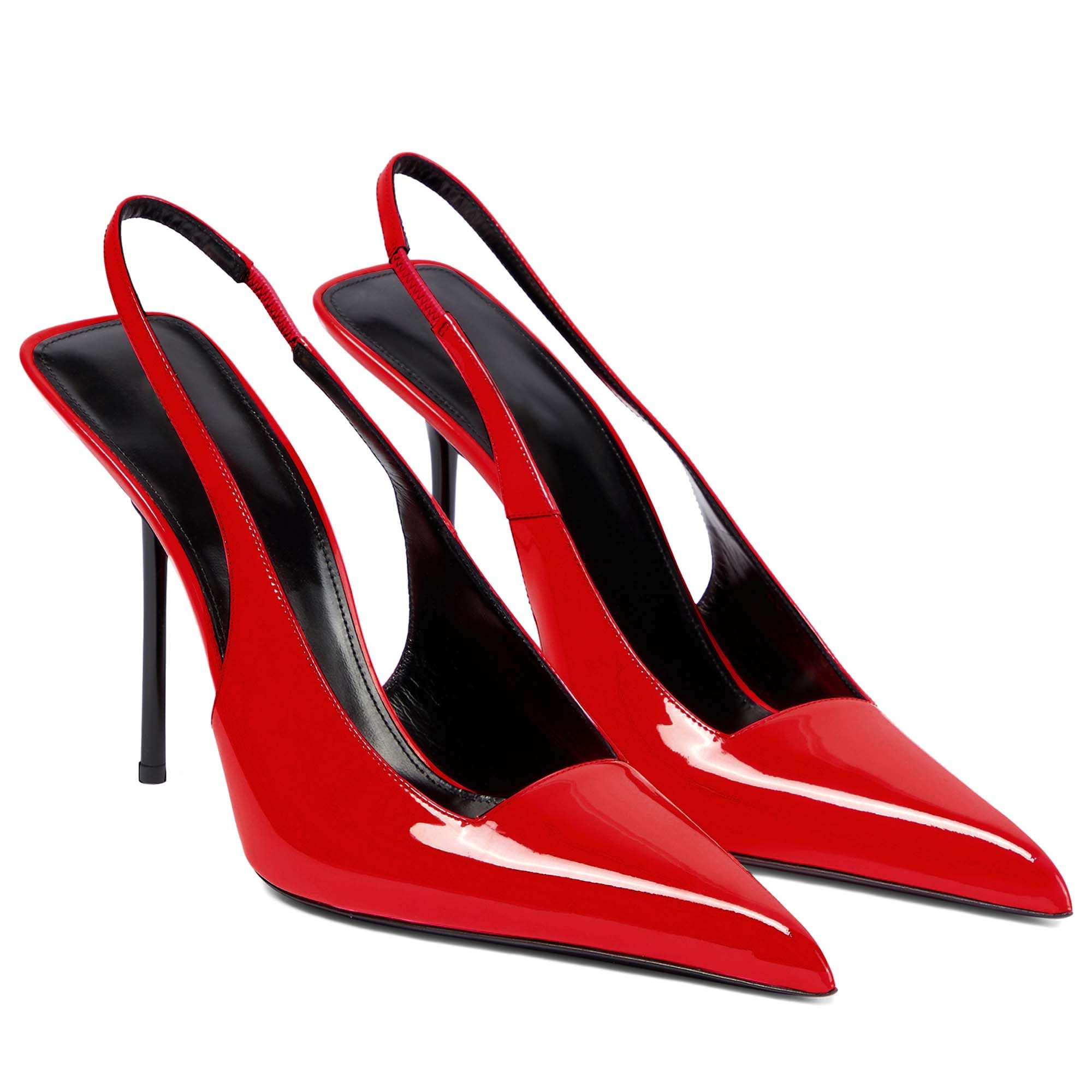 VOLEECEWomen's Slingback Stiletto Heels Stretch Strap Slip On Pumps Shoes Pointed Toe Backless Patent Leather Dress High Heels