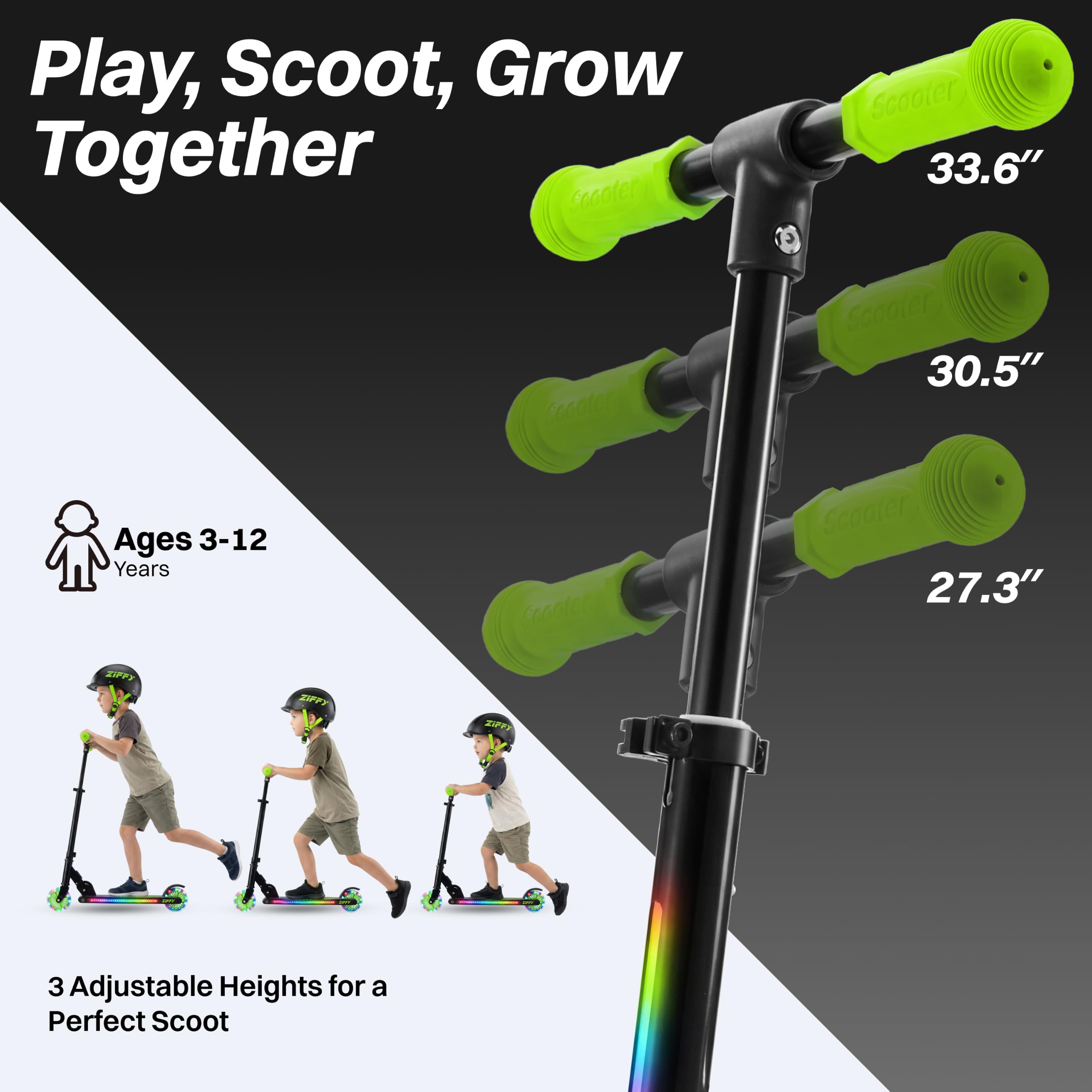ZIFFY Dwukołowy świecący skuter Kickscooter zielony