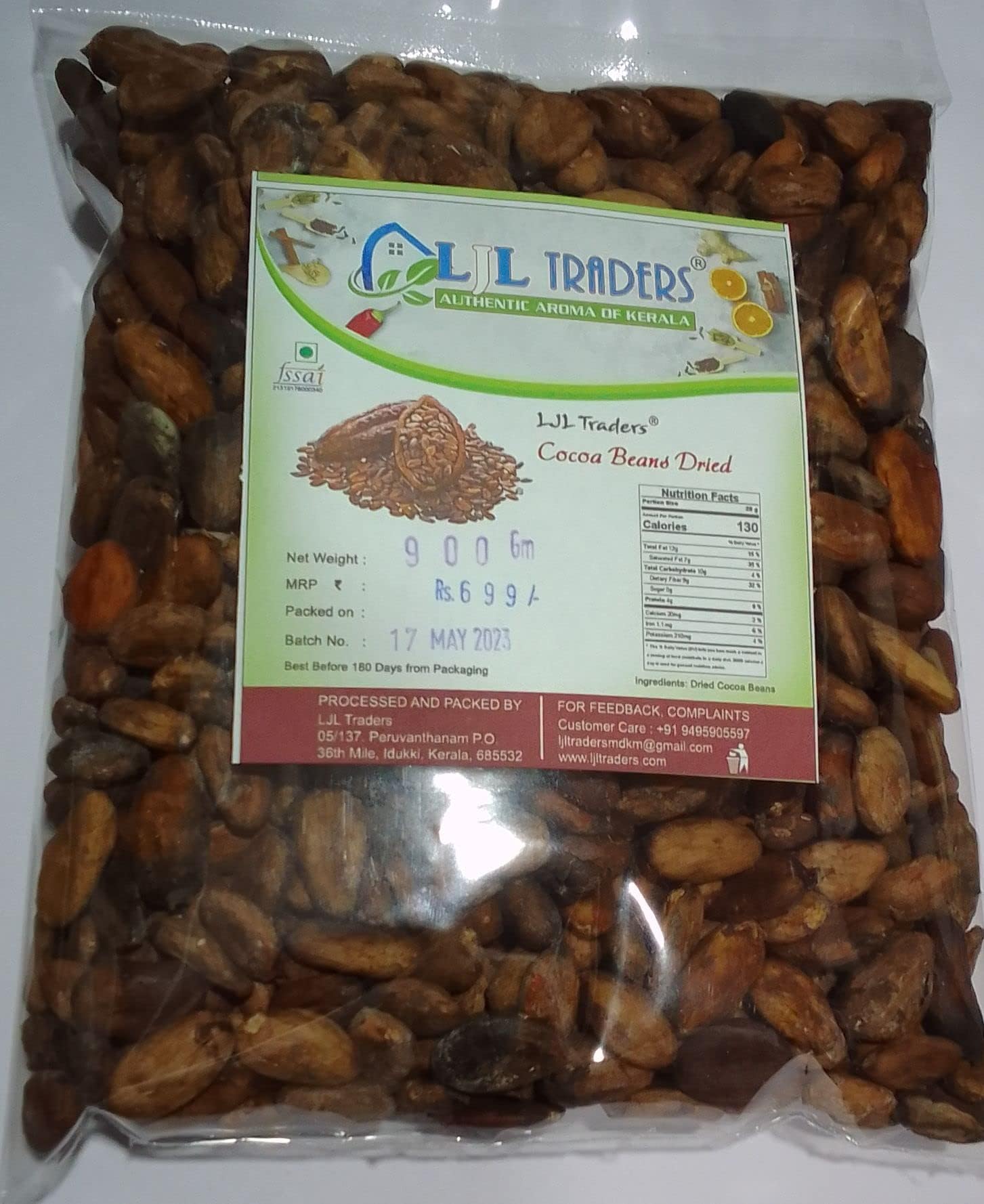 LJL Traders Natural Cocoa Beans / Nibs / Good Fermented and Sun Dried Granulas (Product of Kerala) - 900g