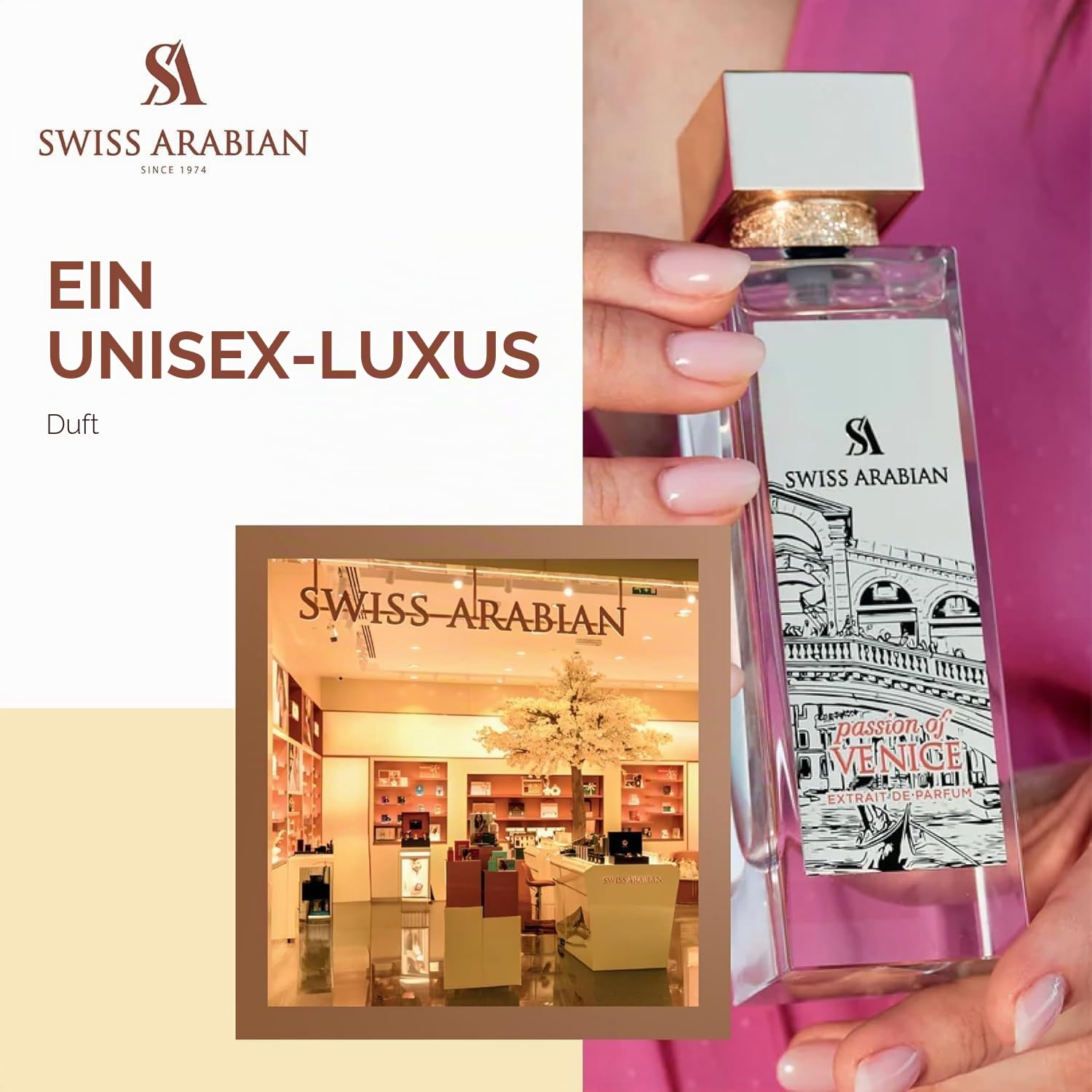 Swiss Arabian Passion of Venice Uni-Parfüm-Extrakt, 100 ml – eine luxuriöse Fusion aus grünen Noten, Jasmin und warmem Ambermoschus – ein fesselnder und zeitloser Duft
