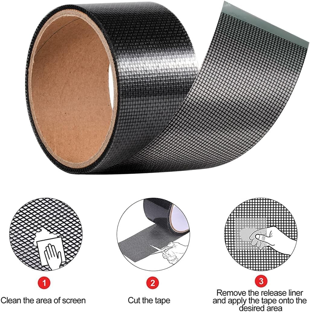 Roktry Door Curtain Mosquito Net Screen Window Anti-Mosquito Repair Window Screen Repair Kit, 3-Layer Strong Adhesive & Waterproof Tape Fiberglass Covering mesh (BLACK) 3