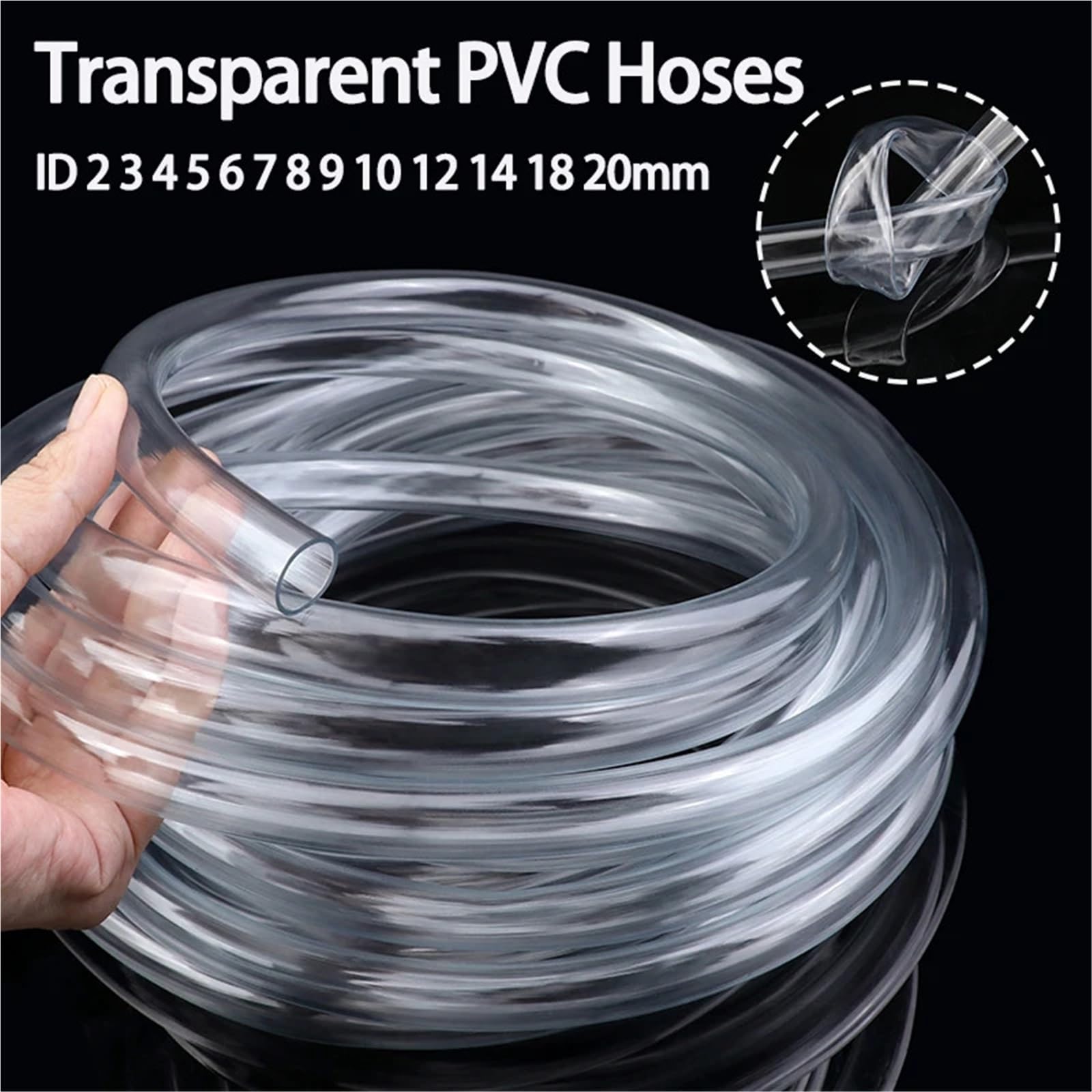 Tubo pvc Mangueras transparentes de PVC 2/5 metros, tubo bomba acuario ID 2 3 4 5 6 7 8 9 10 12 14 18 20mm, tubería plomería transparente, manguera for regar jardín(5 meters,ID 18mm x OD 20mm)