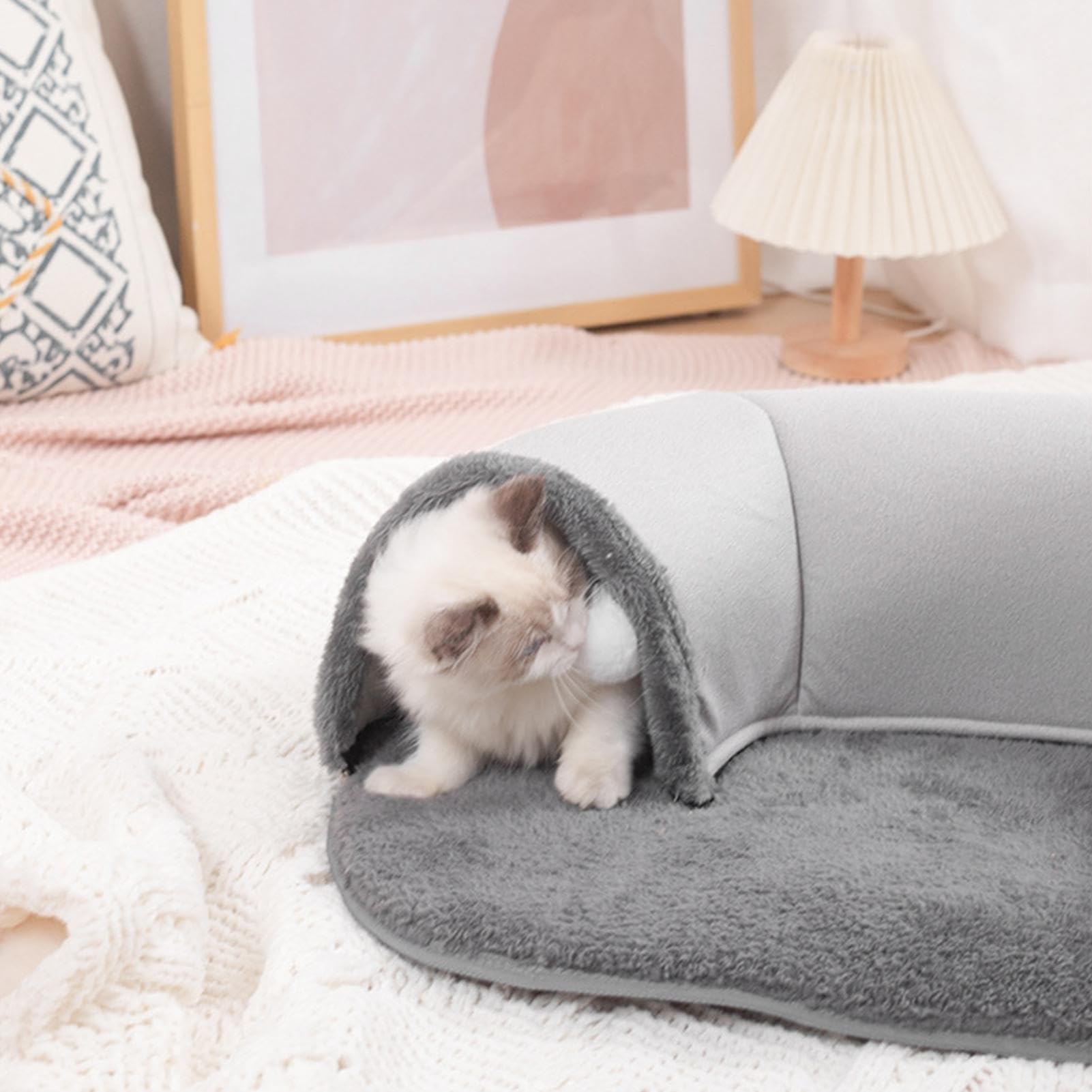 Paquete de túneles para gatos, cómodo de gatos, cabaña para mascotas | autocalentable | de juguete lavable para gatos, tapete interactivo para gatos, conejos, cachorros, 25.6 x 19.3 x 6.7