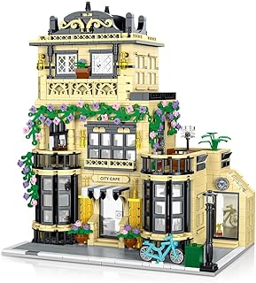 1443Pcs City Cafe with Light String Building Blocks Toys Puzzle Set Architecture Model Collection Creative for Kids Adults