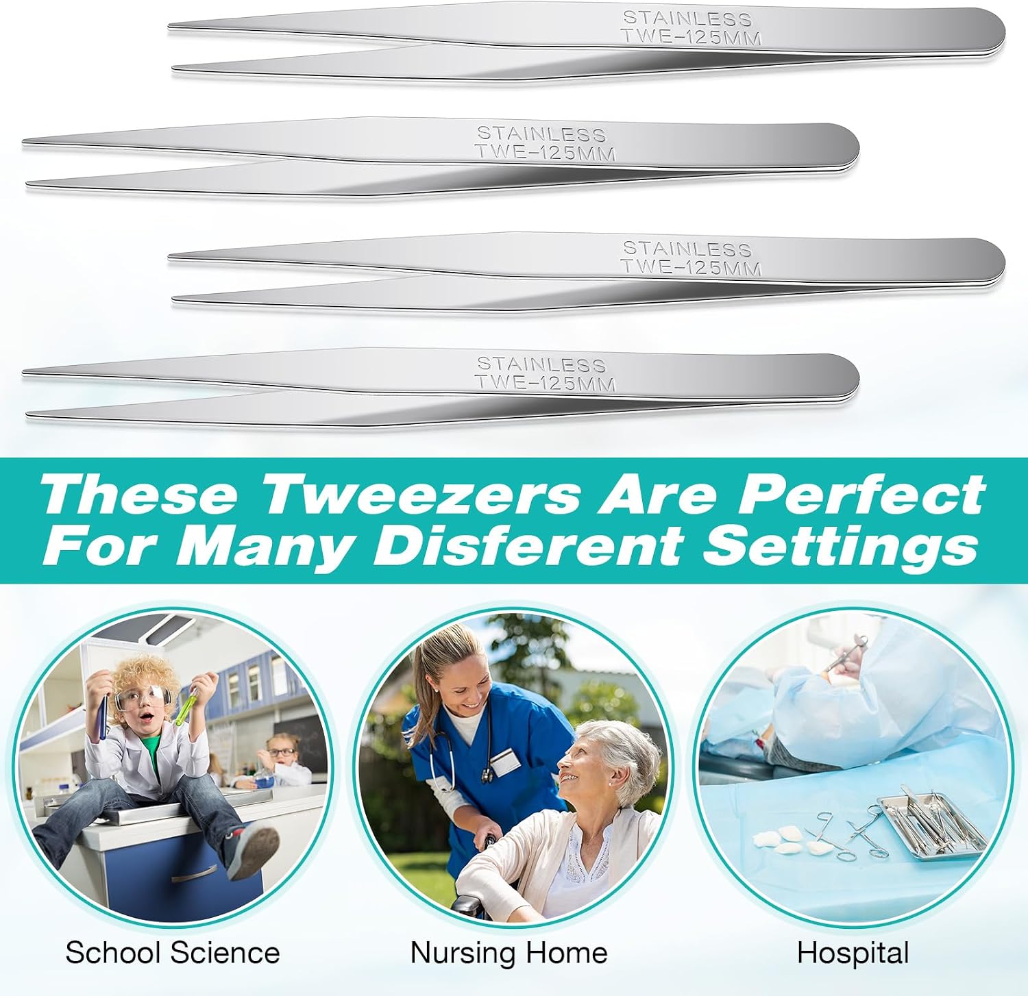 WILLBOND 10 Pcs Stainless Steel Tweezers Lab Forceps Long Tweezers with Flat Round Tip Hair Removal Tweezer Garden Tweezer Serrated Tip Straight 5 Inch for Plants, Craft, Electrical Repair