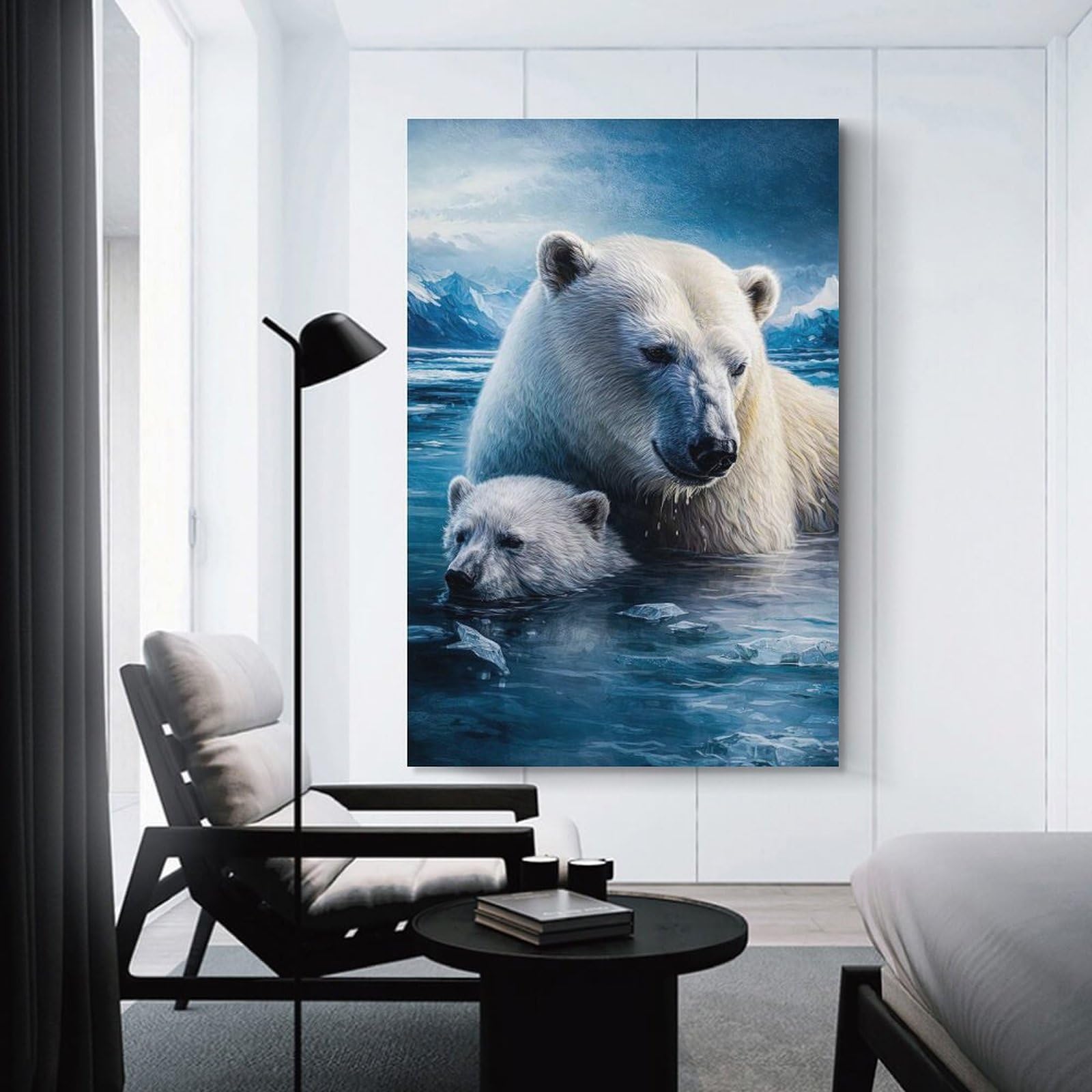 Junmoney Home Decor Wall Art Polar Bears in Icy Waters, 16x24inch(40x60cm), for Flats, Guest Rooms Or Compact Rooms, Wall Decor with Flexible Room Appeal