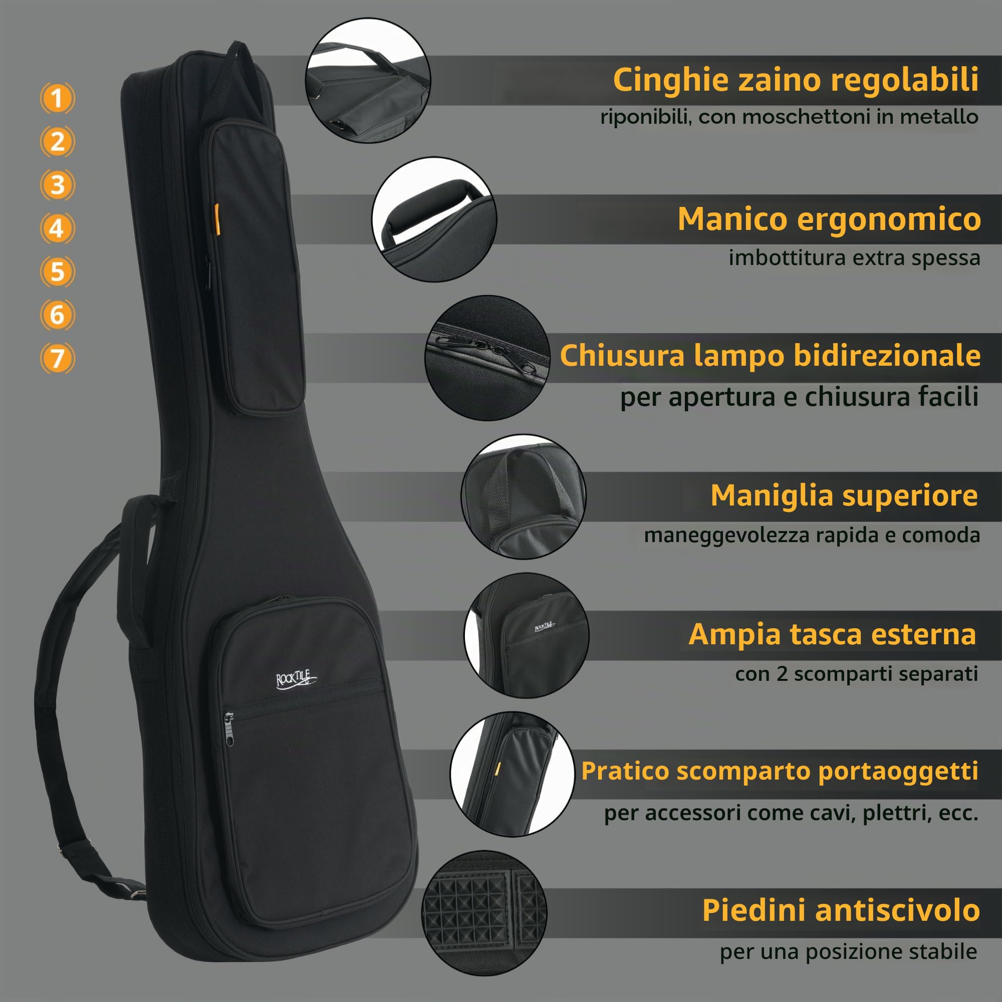 ROCKTILE EGSC-1122BK Softcase per Chitarra Elettrica, Peso: 2, 2 kg | Adatto a quasi tutte le chitarre elettriche, Adatto anche a modelli shortscale, Imbottitura completa spessa 2 cm, 2 kg