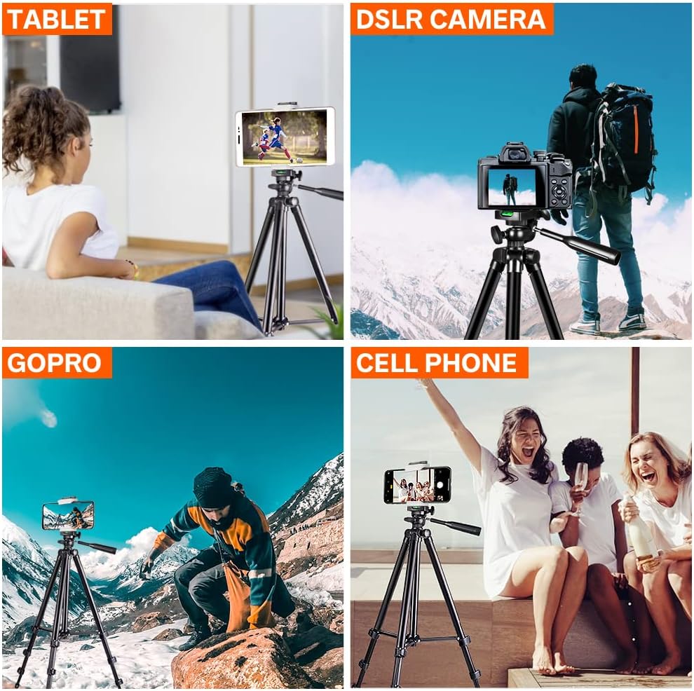 Phone Tripod, UBeesize 50’’ Extendable Lightweight Aluminum Tripod Stand with Universal Cell Phone/Tablet Holder, Remote Shutter, Compatible with Smartphone & Tablet & Camera.