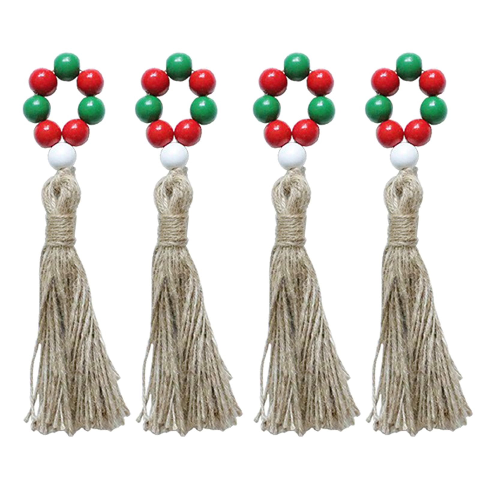 MALSSE 4Pcs Wooden Bead Tassels Napkin Farmhouse Napkin Holder Party Table Decoration for Wedding Christmas Birthday Wooden Bead Tassels Ornament