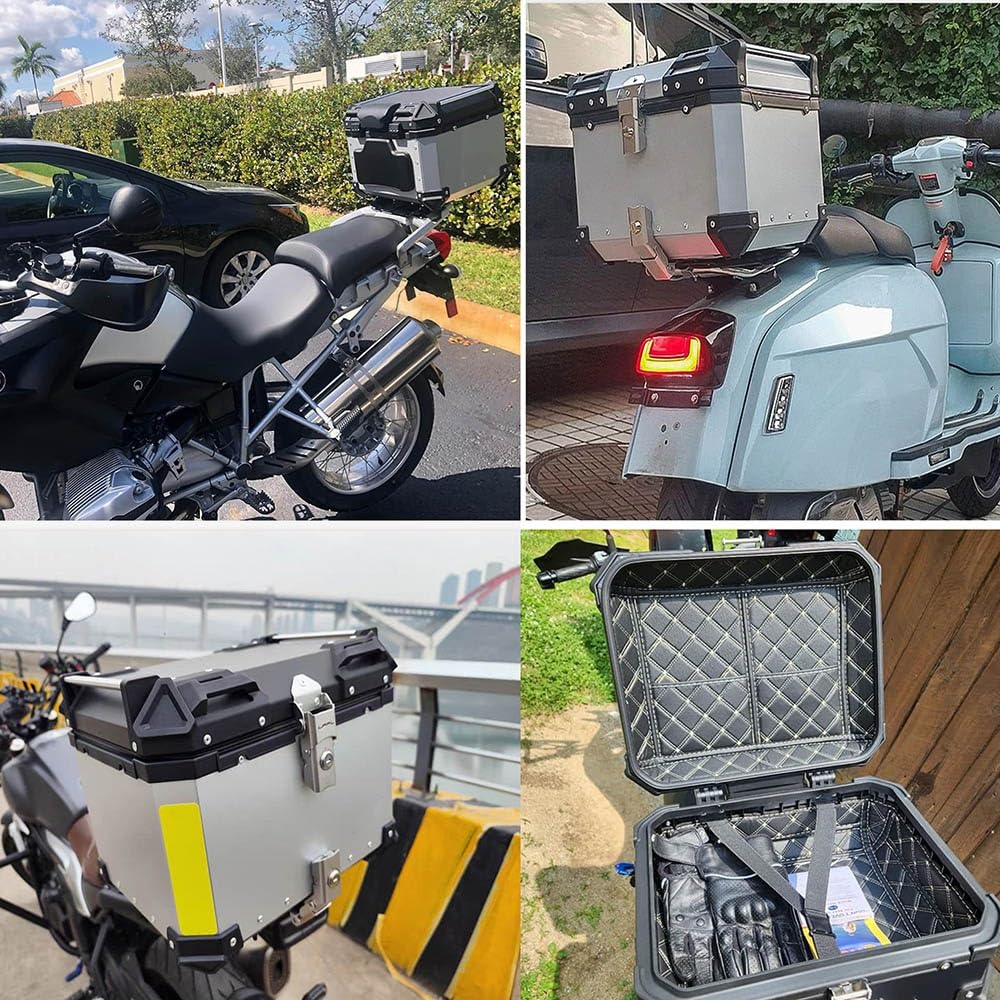 Valise pour Moto Top Case Moto avec Serrure De Sécurité 28L 36L 45L 55L 65L 80L 100L Aluminium Valise Topcase,Coffres De Moto pour Casque (Color : Silver, Size : 36L)