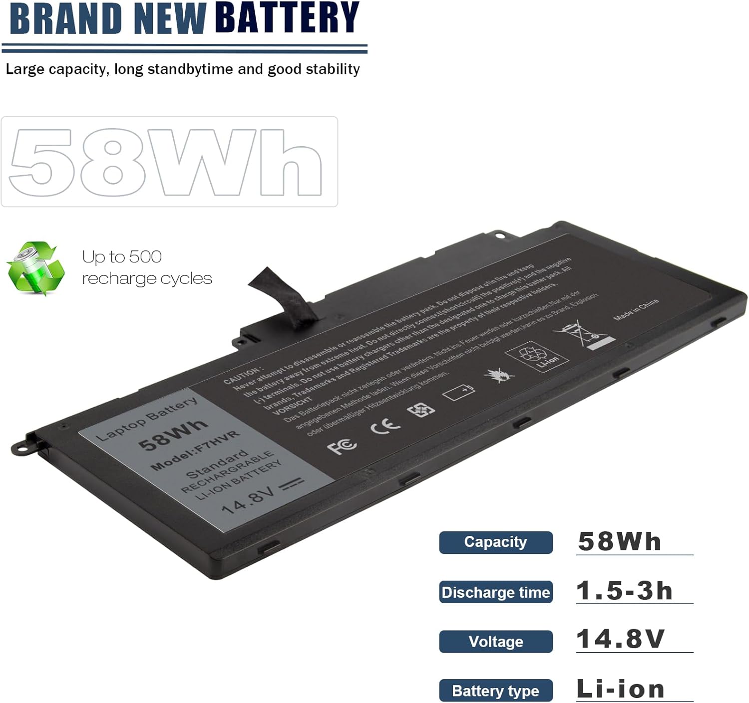 Futurebatt F7HVR Notebook Battery 14.8V 58WH Replaceable for Dell Inspiron 15 7537 Dell Insprion 17 7737 Series