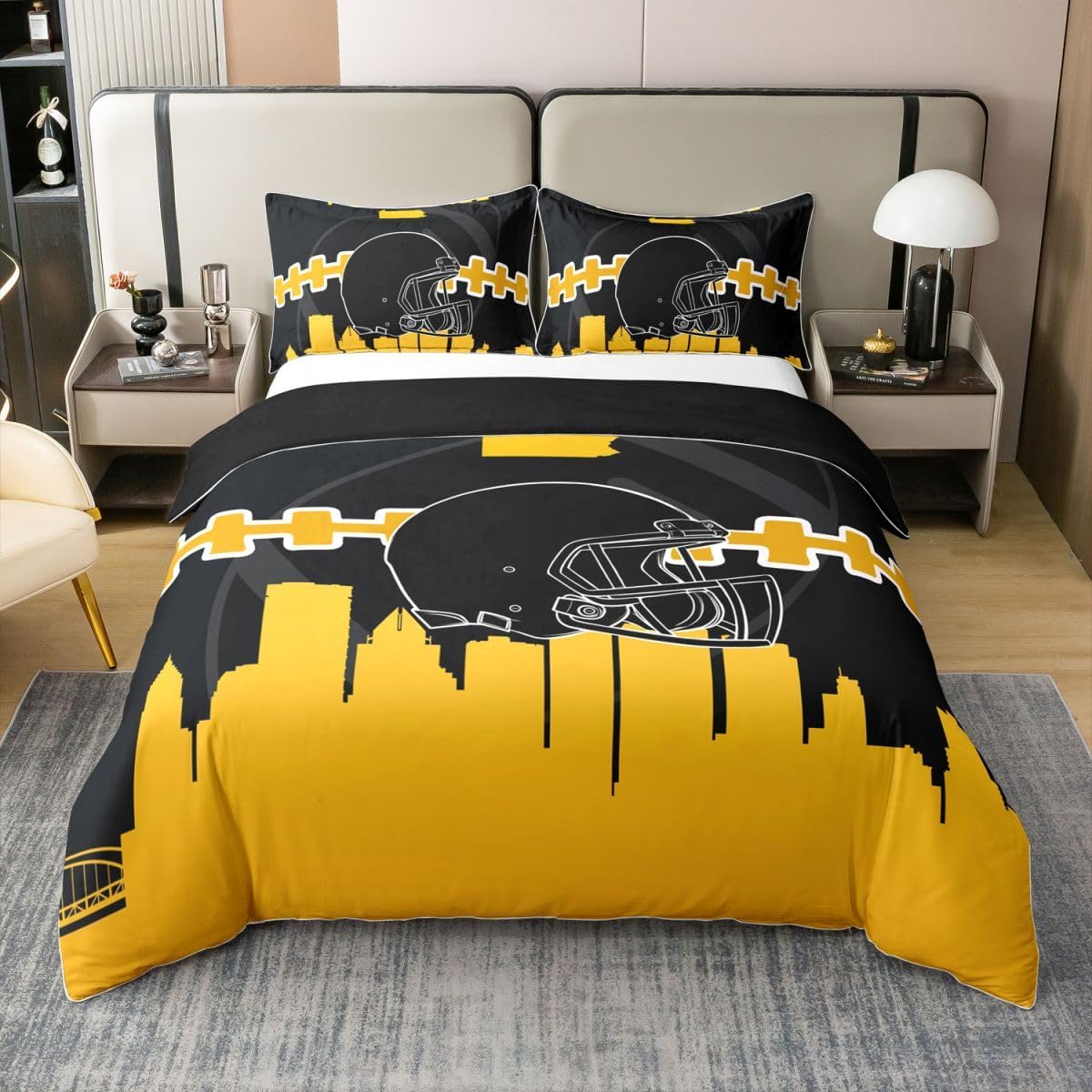Erosebridal Rugby 100% Organic Cotton Duvet Cover for Kids Boys Girls, Football Lovers Bedding Set King, Football Player Bed Sets with 2 Pillow Shams