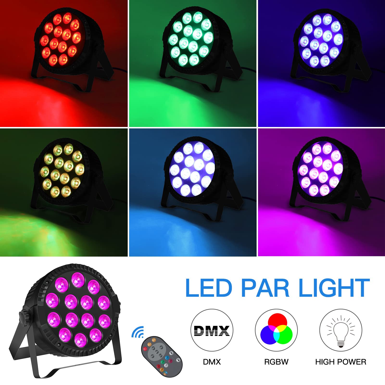 HOLDLAMP 2PCS 84W RGBW LED Par Focos, Luz de Escenario con Modo de Activación de Sonido y Control Remoto, DMX 4/8CH Luces Discoteca para DJ Fiesta Cumpleaños Bar Club