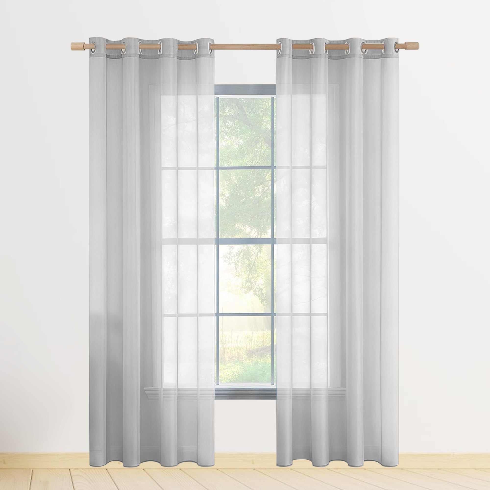 Rideaux transparents gris clair de couleur unie moderne