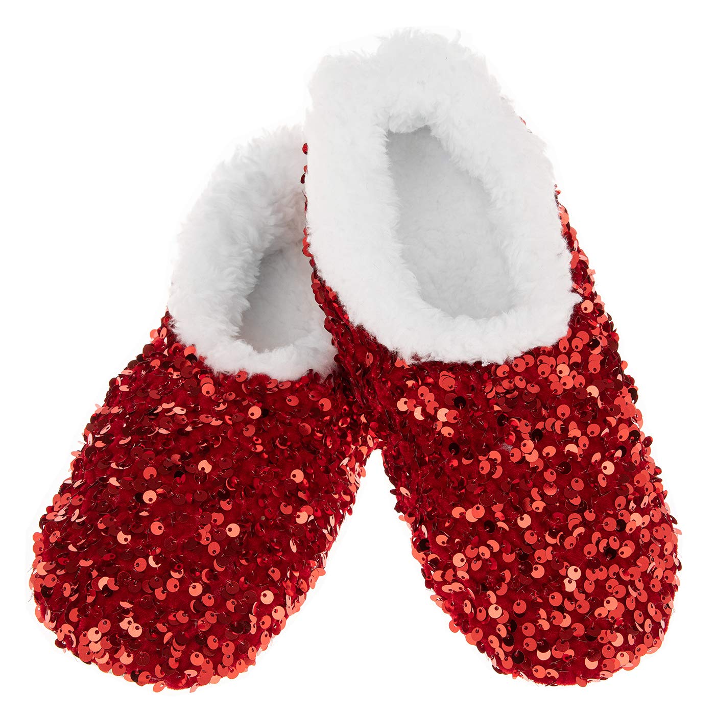 Snoozies Bling Sequins Super Sparkly Womens House Slippers - Ladies Sizes 3-7 (Red, Small)
