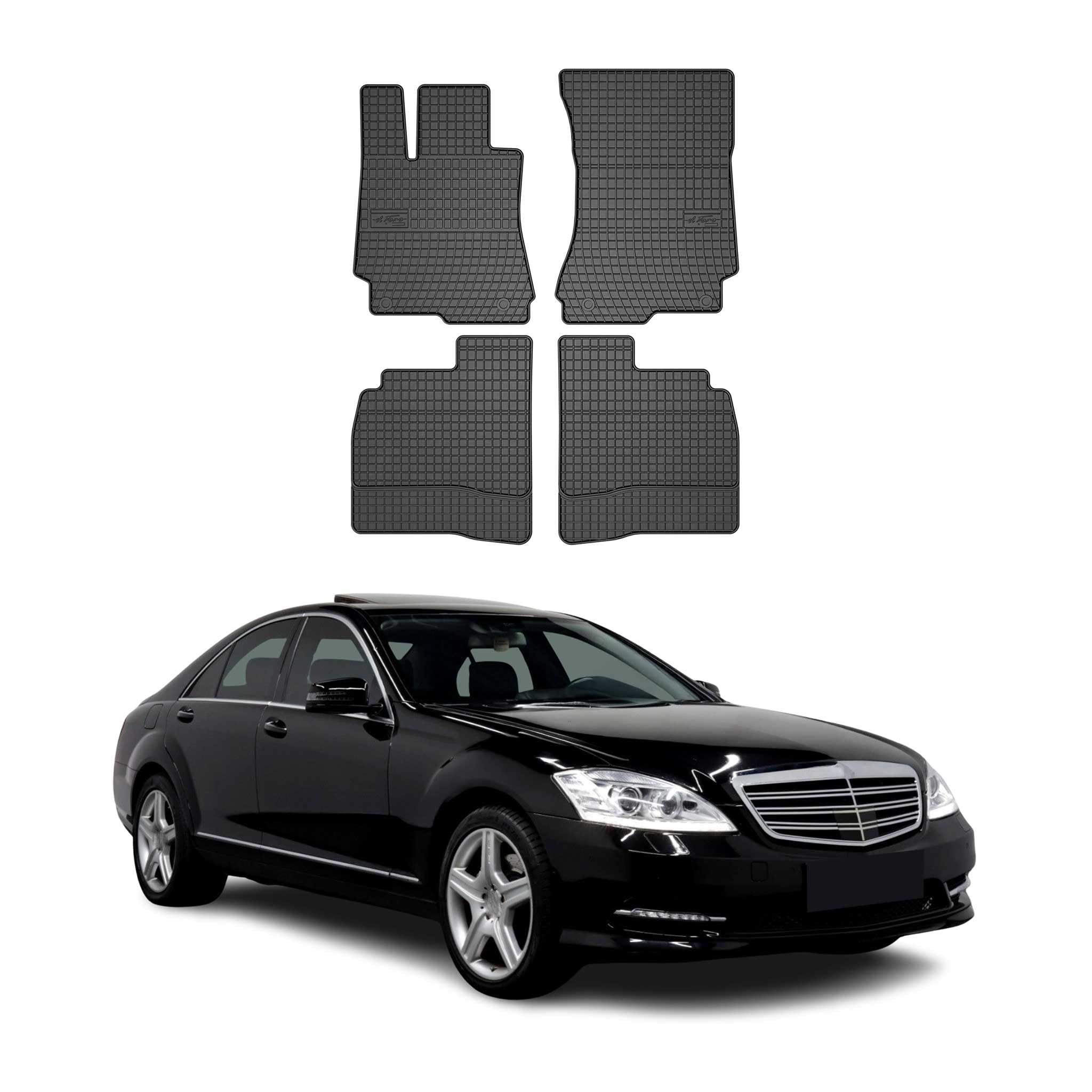 OMAC Fußmatten für Mercedes S Klasse W221 2005-2013 Gummi 4X Schwarz