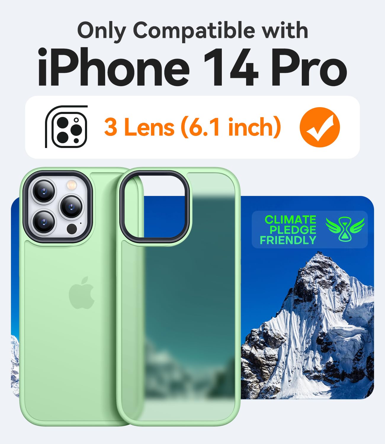 CANSHN Cover Opaca per iPhone 14 Pro(6,1 Pollici), Custodia Traslucida Opaca Protettiva Sottile Antiurto - Verde Chiaro