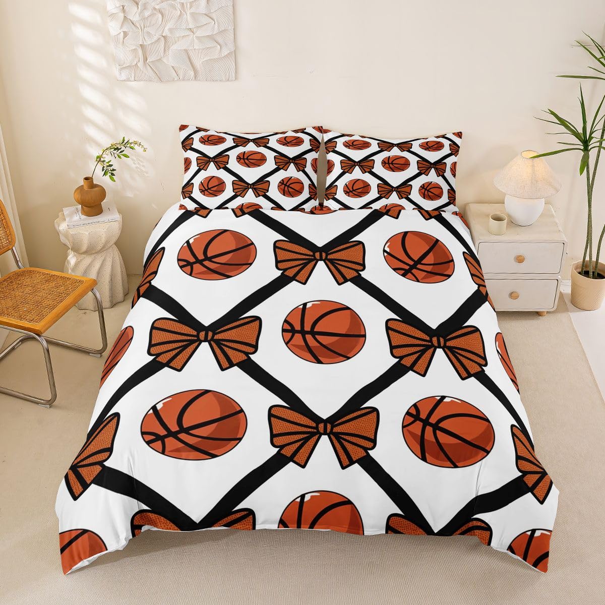 Housse de Couette 200x200 Enfant Basketball et motif géométrique à carreaux