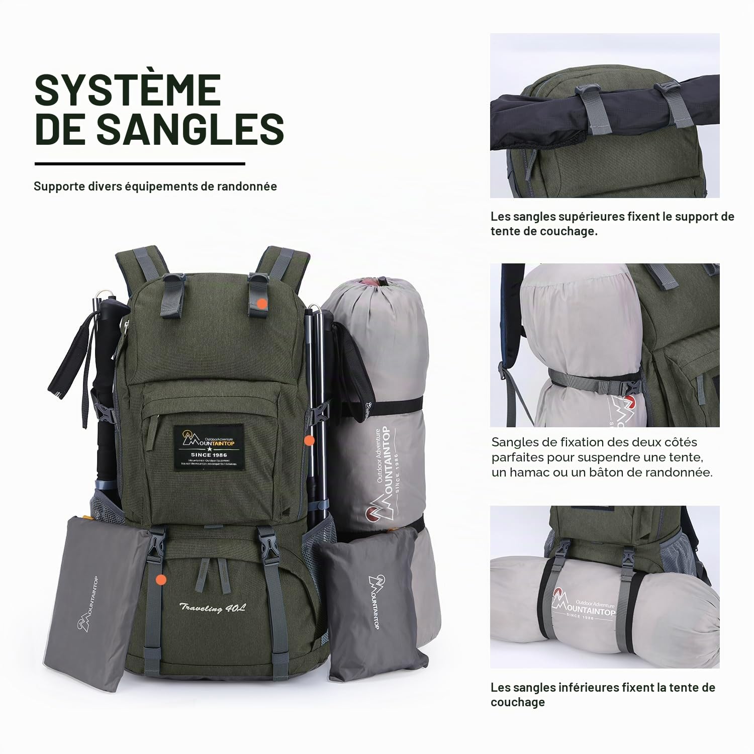 Sac à dos de randonnée MOUNTAINEER 40 l Idéal pour le trekking, les voyages, le camping et l'escalade