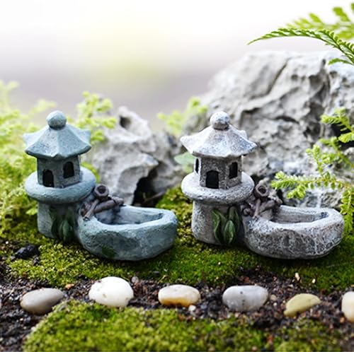 Miniatura 7 de 10 mini figuras retro de torre de estanque, mini estatua de pagoda, estilo japonés, farol de pagoda en miniatura, torre de piedra para jardín,