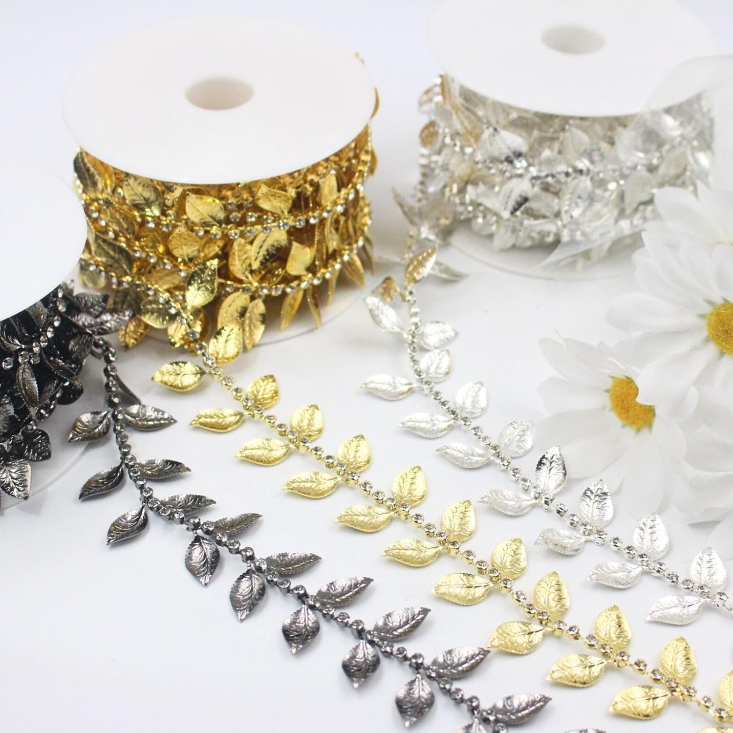 PEARLY JUN 3 Yards Rhinestone Chain Black Butterfly Ribbon Trim Rope String Strips Crystal Applique Fringe Beads Sewing for Dress DIY Party Wedding Bouquet Decoration Bridal Costume Embellishment