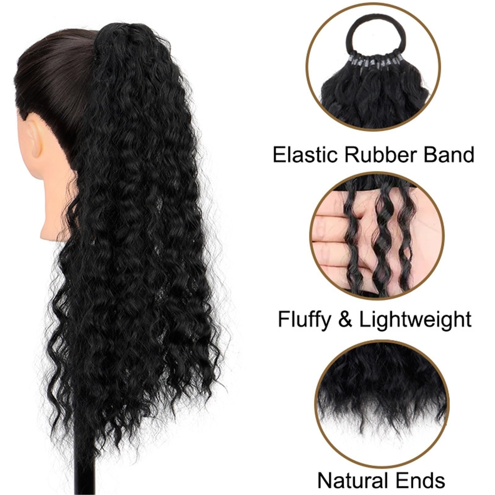 Naturalny Syntetyczne warkoczyki afro kręcone, koński ogon, kręcone włosy, przedłużki do kucyka, 10 pasm, DIY, warkocz kucyk Idealny wygląd(8)