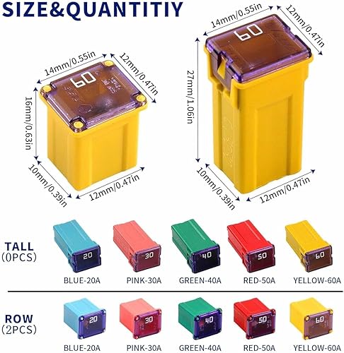 Miniatura 3 de Kit de fusibles Jcase Mini Jcase Surtido de fusibles de perfil bajo 20A 30A 40A 50A 60A Ajuste para Ford Chevy/GM Nissan y Toyota, camionetas y SUV