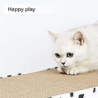 Vista 8 de PAWSFANS Rascador de cartón para gatos con caja, tabla de rascar de corrugado duradera, sofá cama para gatitos, hierba gatera reversible incluida