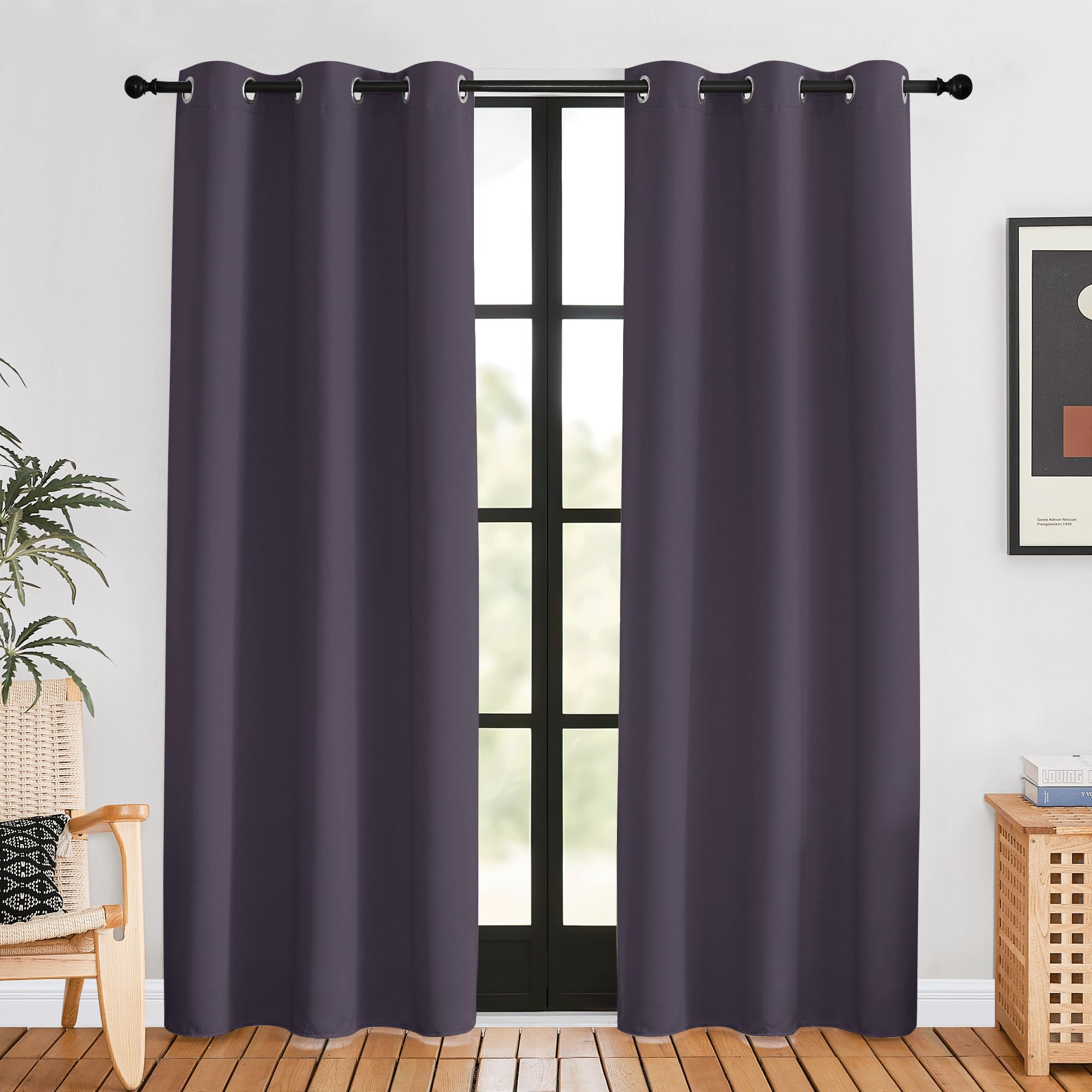 NICETOWN Blackout Curtains for Bedroom, Greyish Purple, 42 W by 80 L, Set of 2, Thermal Insulated Curtains & Drapes with Grommet Top for Living Room,