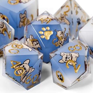 Poodle 7Pcs DND Dice Set,Sharp Edge Dog Resin Dice for RPG MTG | Polyhedral DND Dice,Smooth Polished Surface,Ideal Gift For Tabletop Role Playing Game Lovers Adults Women Men Teens
