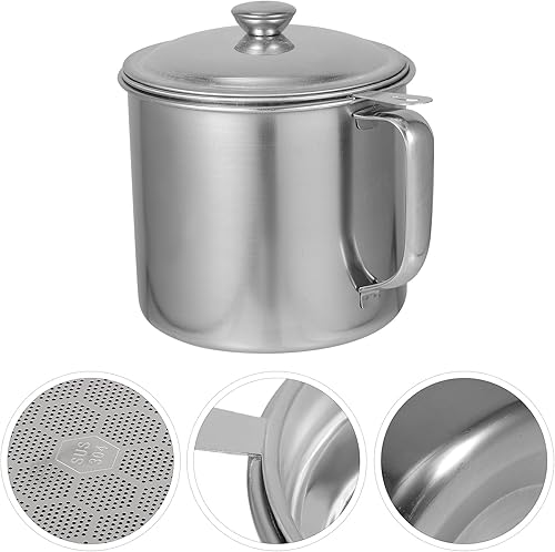 Miniatura 4 de Recipiente de aceite de acero inoxidable de 1.4L con colador de grasa de tocino con bandeja antideslizante para aceite de cocina y freír