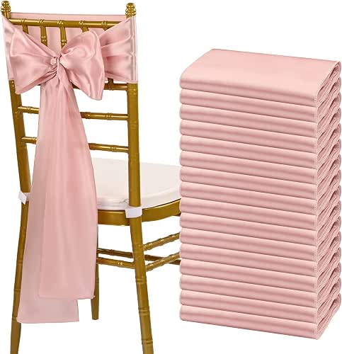fani Rose Gold Satin Chair Straps Bows,60 PCS 7x108 Inch,Chair