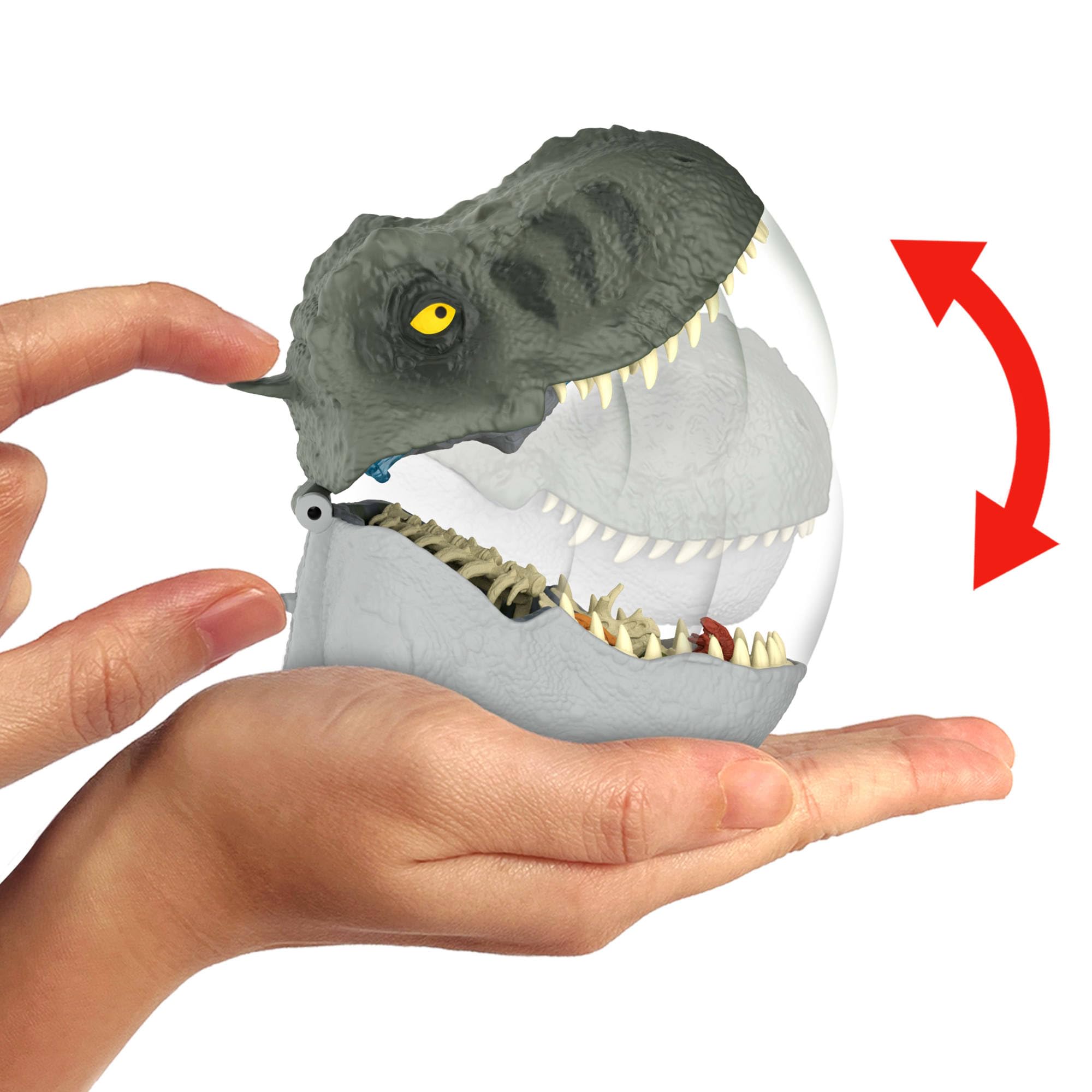 Mattel Jurassic World La Rinascita Micro Avventure, playset con testa di T-Rex che si apre con 4 funzionalità interattive, 3 micro personaggi, T-Rex giocattolo, JGB97