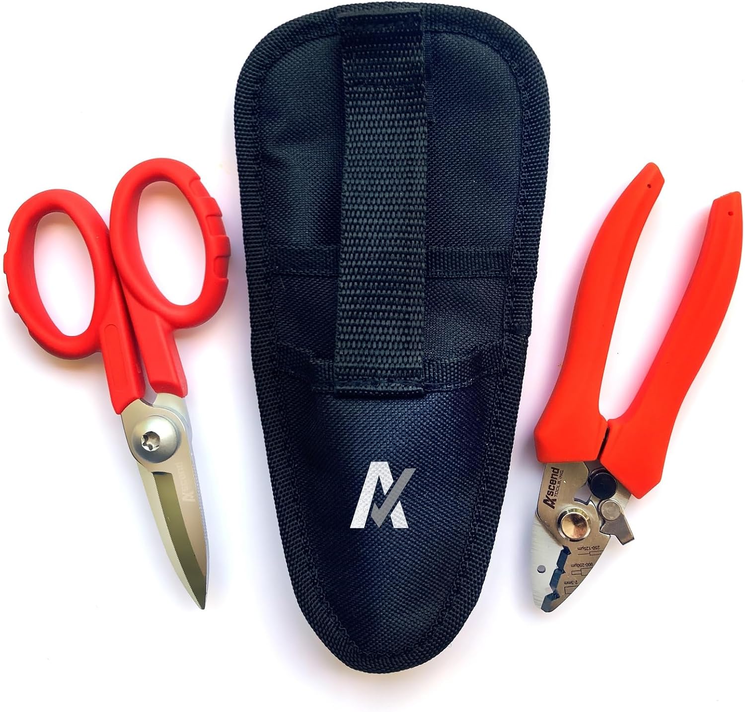 Ascend Tools SFO-80353-2B Fiber Optic Cable Stripper and Kevlar Shears Kit for Cable Splicing, Cable Preparation, Strip Jacket, Buffer and Cladding from Fiber Core, Compact, Belt Pouch for Technicians