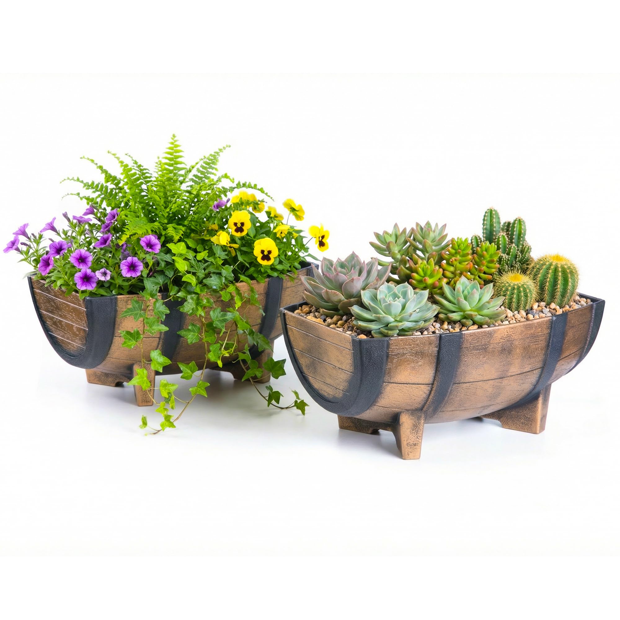 Gardenised 2-Piece Rectangular Half Barrel Flower Pots