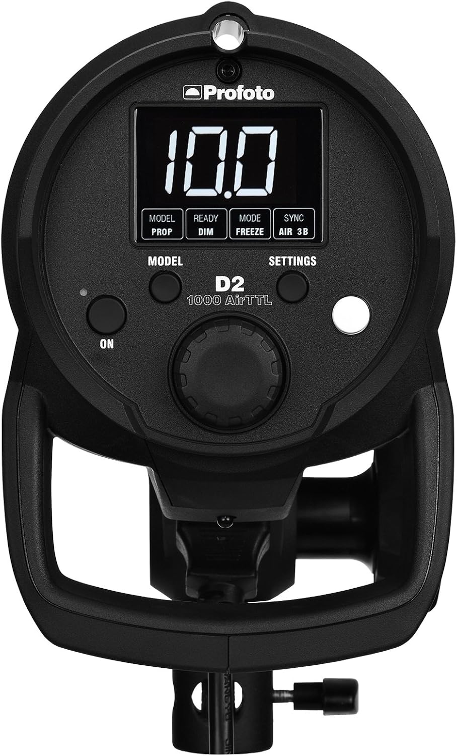 Profoto D2 1000Ws AirTTL Monolight side view showing the Profoto logo and ventilation.