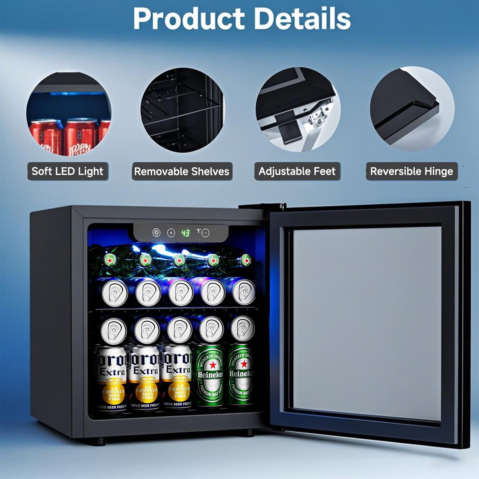 Cowsar Beverage Refrigerator, 50 Cans Wine Cooler, Etl Approved 1.3 Cu.Ft Mini Fridge With Glass Door, Adjustable Shelves, Digital Temperature Freestanding Small Drink Fridge For Soda Beer Or Wine on Fridge.com - View 3