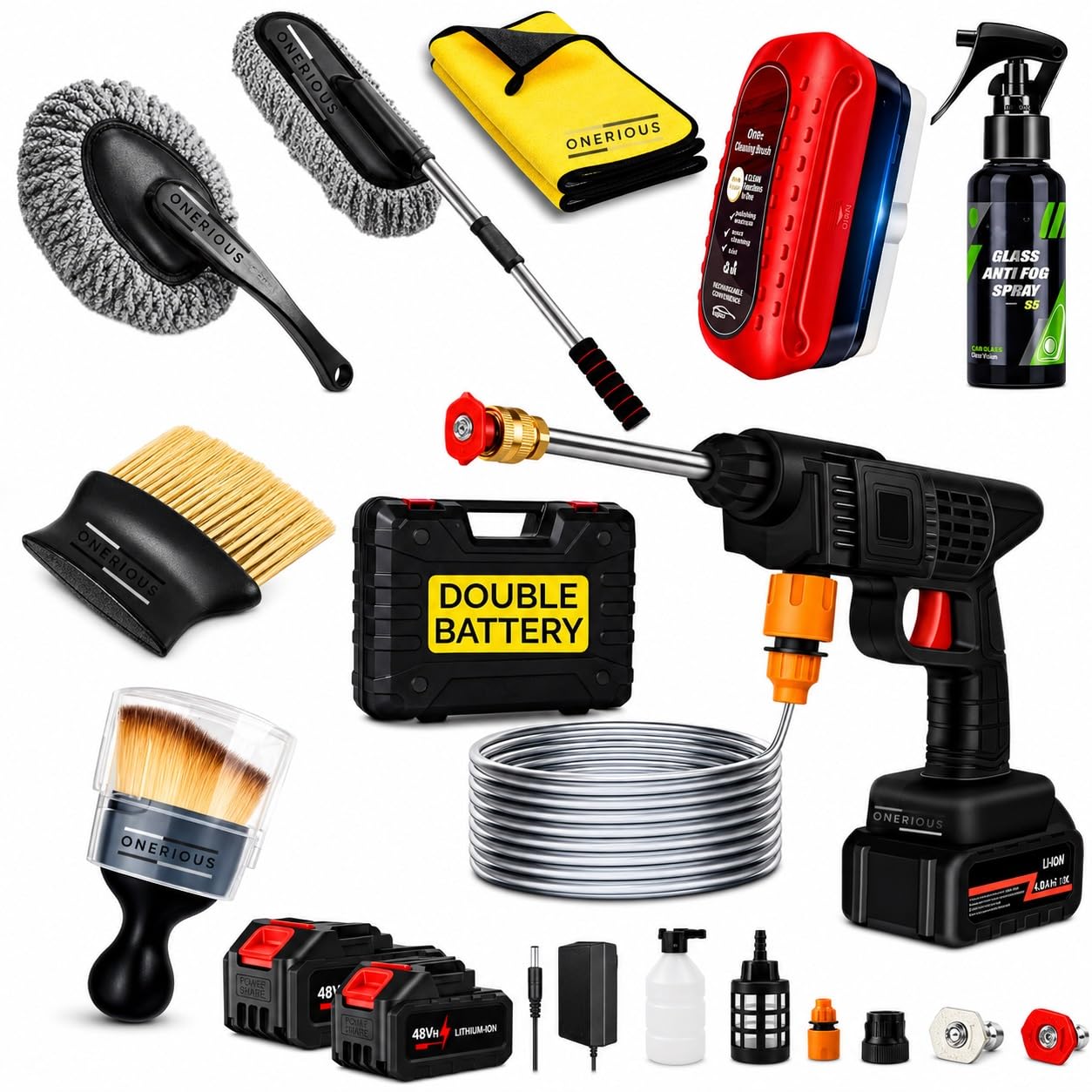 8 Pcs Cordless Car Accessories Combo Pressure Washer Gun (Double Battery) | Long Handle Big/Small Car Duster | Scratch & Lint Free Car Shaped Cleaning Cloth | Pollen Removing-image-15