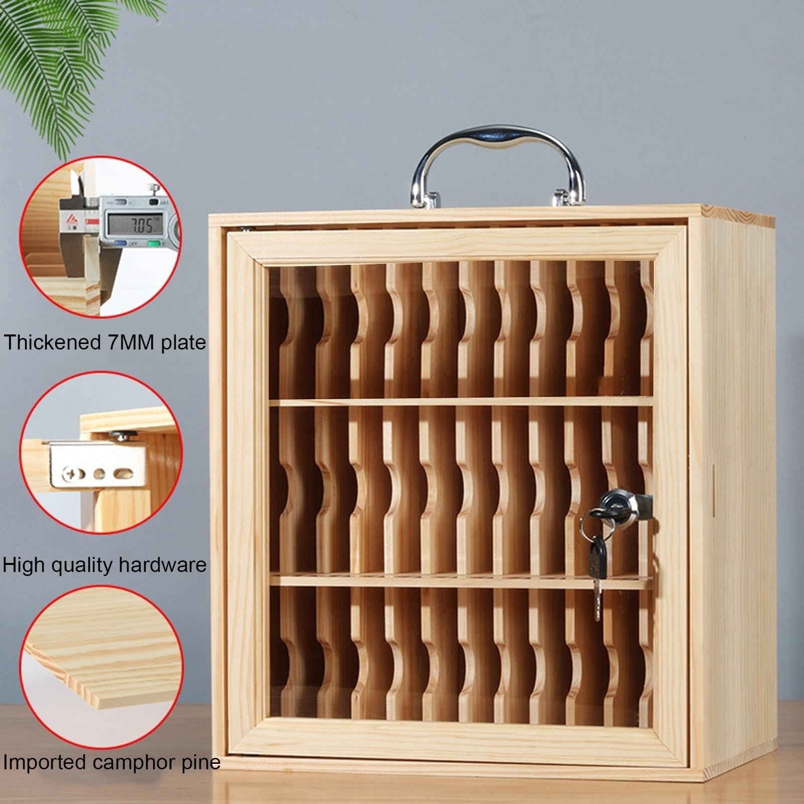 Armario para teléfono móvil, 36 Compartimentos, Madera + Cristal acrílico, Armario portátil para teléfono móvil para Oficina Escuela Sala de conferencias
