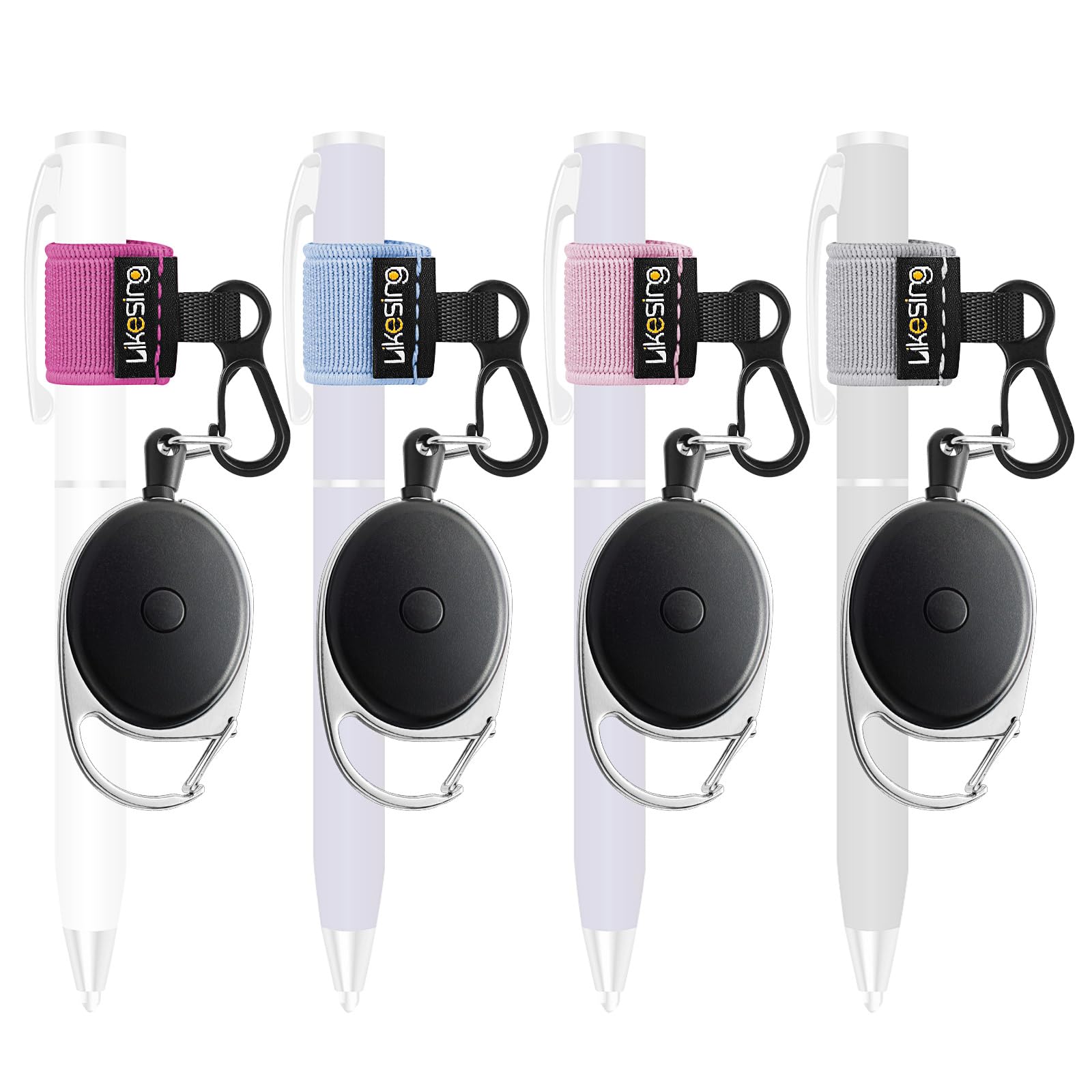 Likesing 4 Retractable Pencil Holder Set, 27.5" Anti-Lost Retractable Pen Holder with Clip, Elastic Reel Pen Leash for Nurses, Teachers, Waitres,